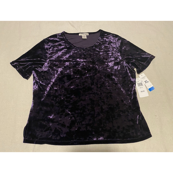 NWT Notations Womens Blouse Size XL Purple Crushed Velvet Cocktail Party Dressy - Picture 3 of 11